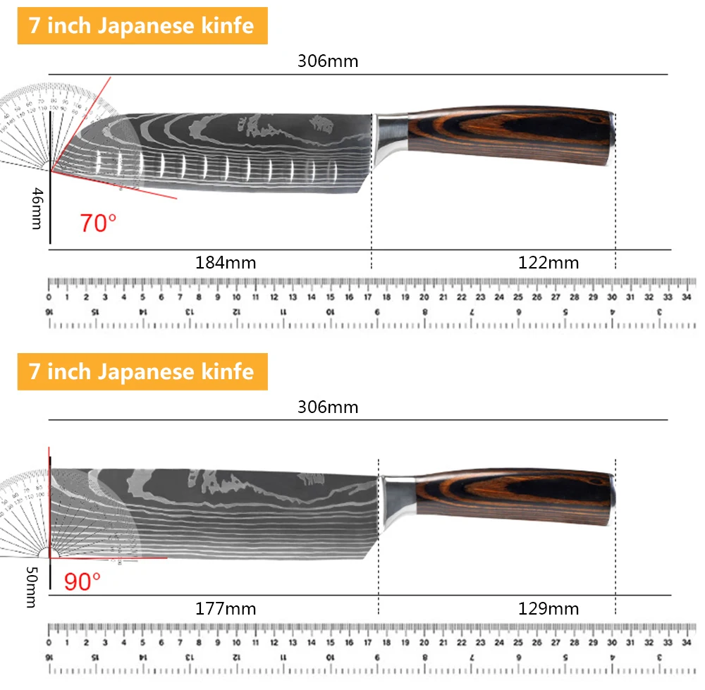 Chef knife 1-10 Pcs Set Kitchen Knives Laser Damascus Pattern Sharp Japanese Santoku Knife Cleaver Slicing Utility Knife