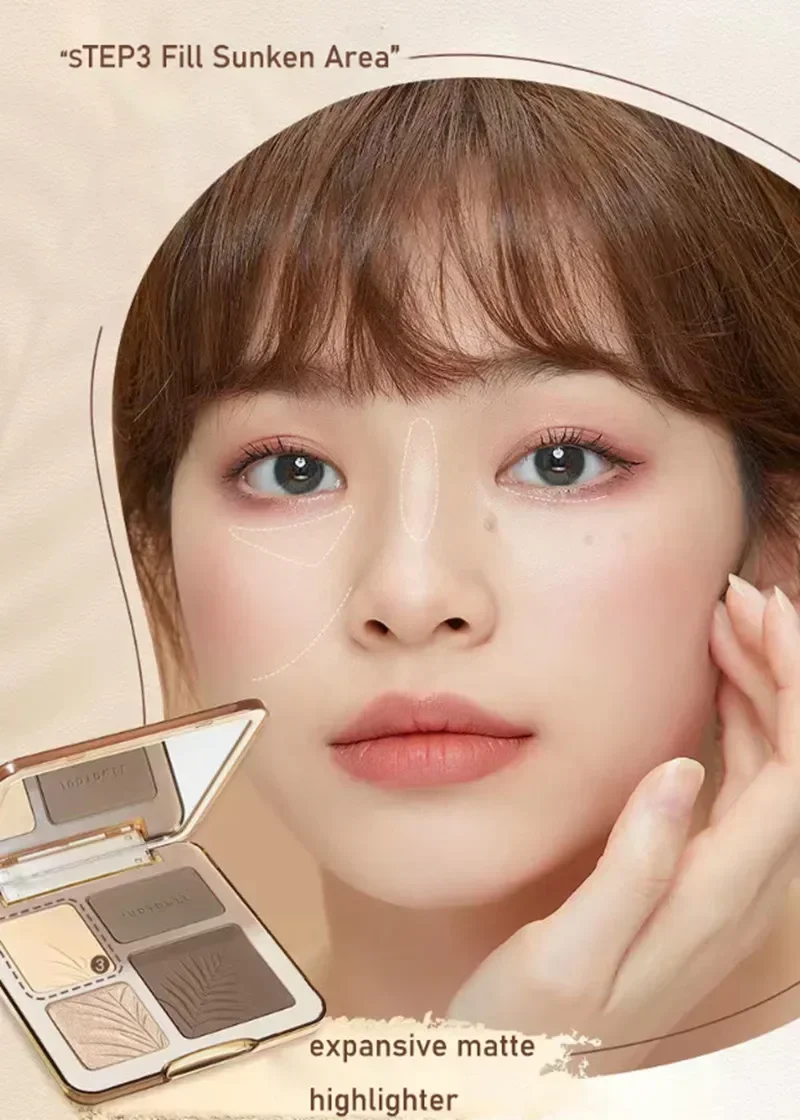 Judydoll Highlighter Contour Bronzer Palette Nude Makeup Natural Facial 3D Nose Shadow Long-Lasting Waterproof Cosmetics Makeup