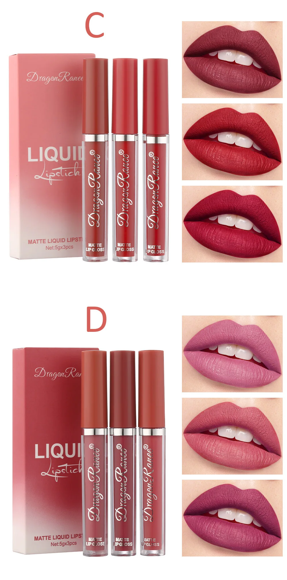 3 PCS Liquid Lipsticks Set Long Lasting Make Up For Women Korean Beauty Cosmetics Matte Lipsticks Waterproof Long lasting