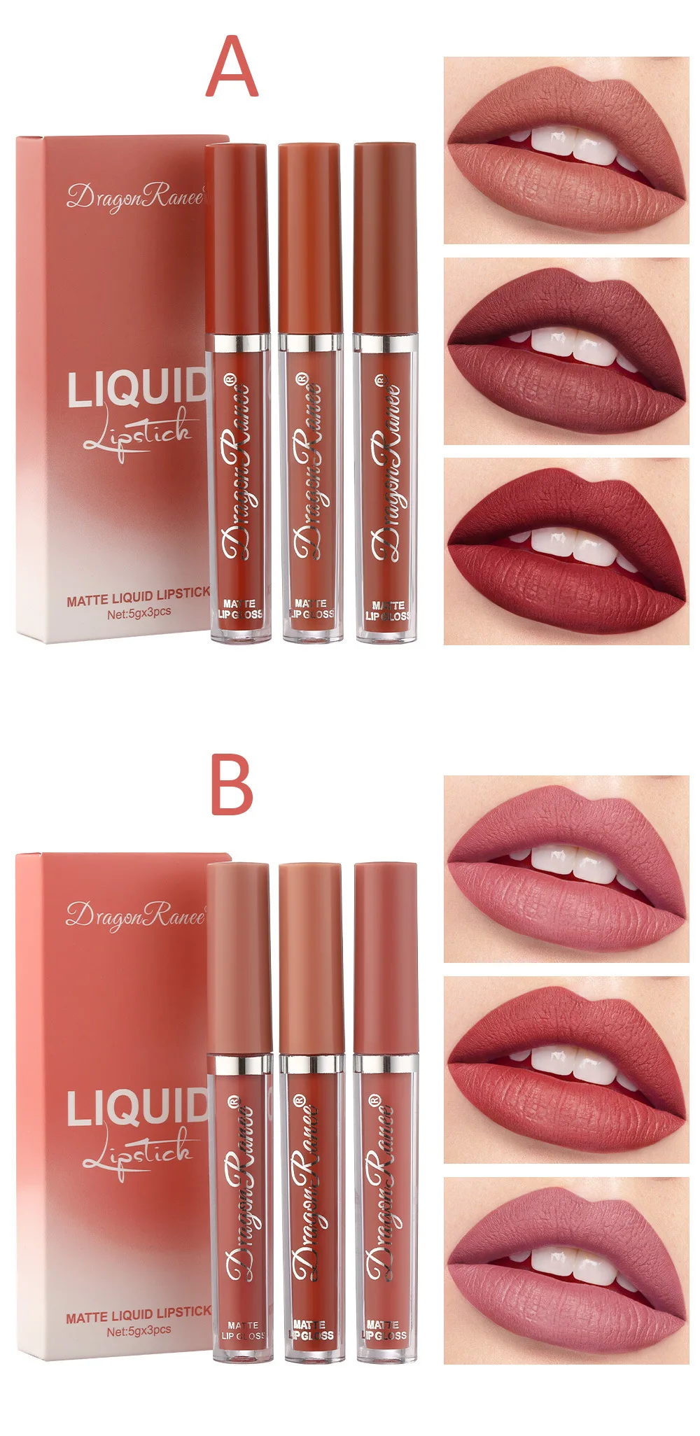 3 PCS Liquid Lipsticks Set Long Lasting Make Up For Women Korean Beauty Cosmetics Matte Lipsticks Waterproof Long lasting