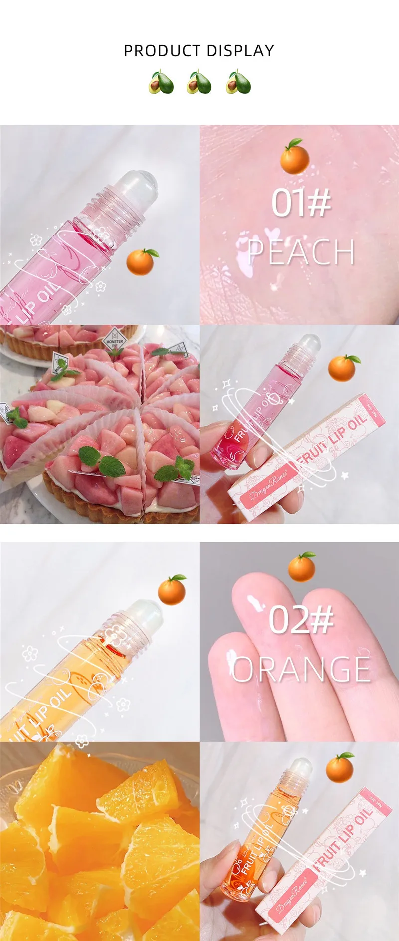 Fruit Lip Gloss Transparent Lip Oil Moisturizing Reducing Lip Lines Nourishes Lips Waterproof Long-lasting Liquid Lips Cosmetics