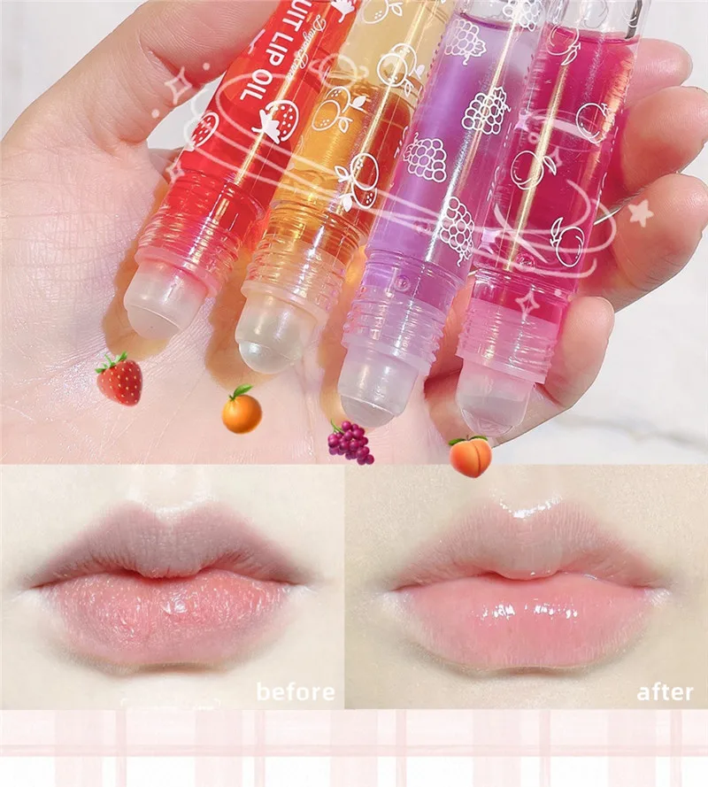 Fruit Lip Gloss Transparent Lip Oil Moisturizing Reducing Lip Lines Nourishes Lips Waterproof Long-lasting Liquid Lips Cosmetics