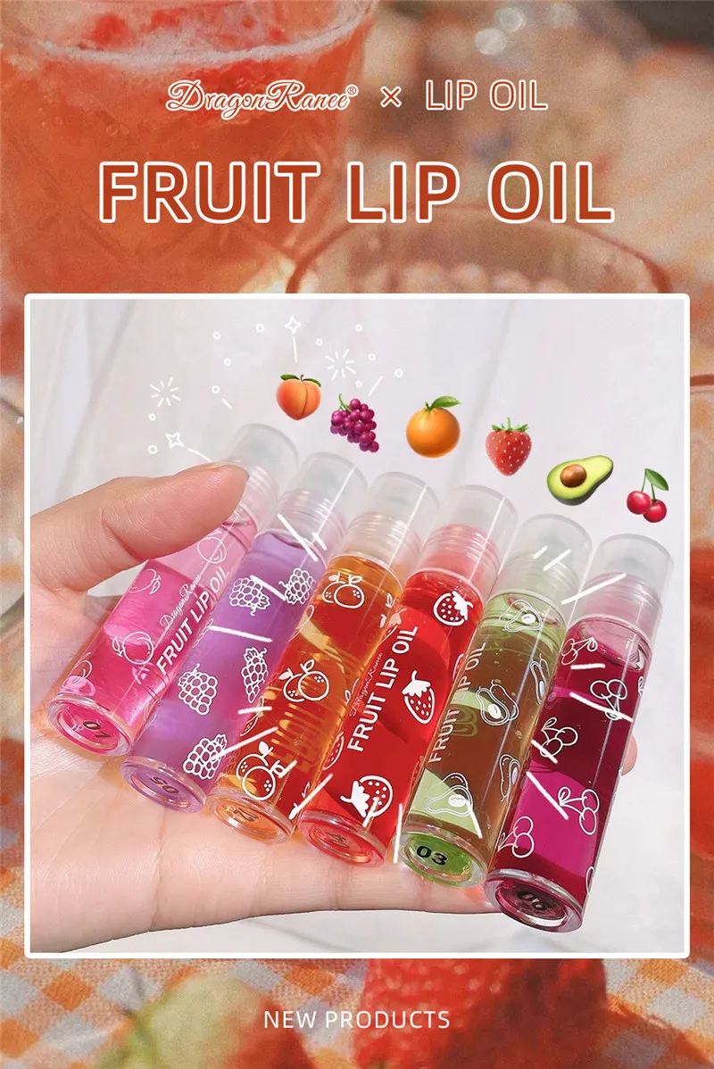 Fruit Lip Gloss Transparent Lip Oil Moisturizing Reducing Lip Lines Nourishes Lips Waterproof Long-lasting Liquid Lips Cosmetics