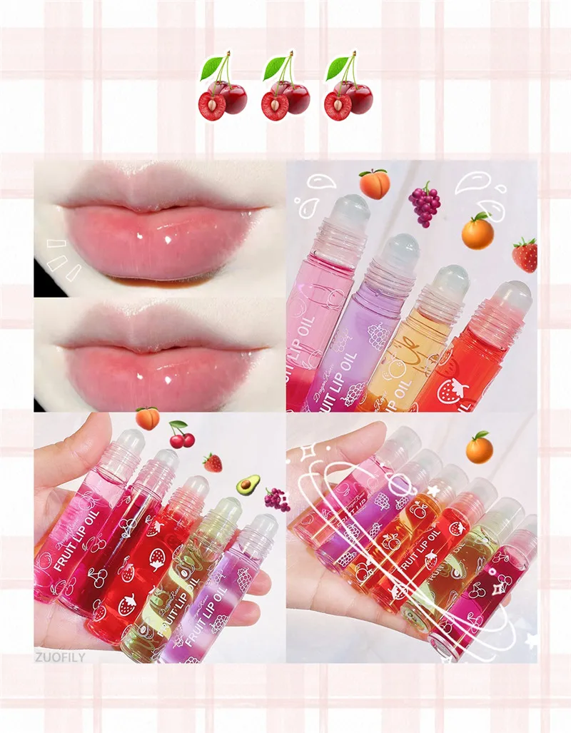 Fruit Lip Gloss Transparent Lip Oil Moisturizing Reducing Lip Lines Nourishes Lips Waterproof Long-lasting Liquid Lips Cosmetics