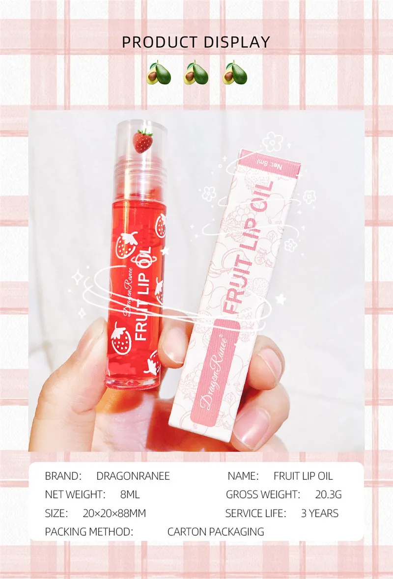 Fruit Lip Gloss Transparent Lip Oil Moisturizing Reducing Lip Lines Nourishes Lips Waterproof Long-lasting Liquid Lips Cosmetics