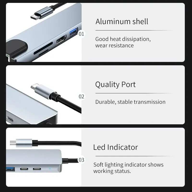 Usb 8 In 1 Type C 3 1 To 4k HdTV Hub Adapter With Sd Tf Rj45 Card Reader Pd Fast Charge For Macbook Notebook Computer