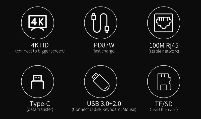 Usb 8 In 1 Type C 3 1 To 4k HdTV Hub Adapter With Sd Tf Rj45 Card Reader Pd Fast Charge For Macbook Notebook Computer