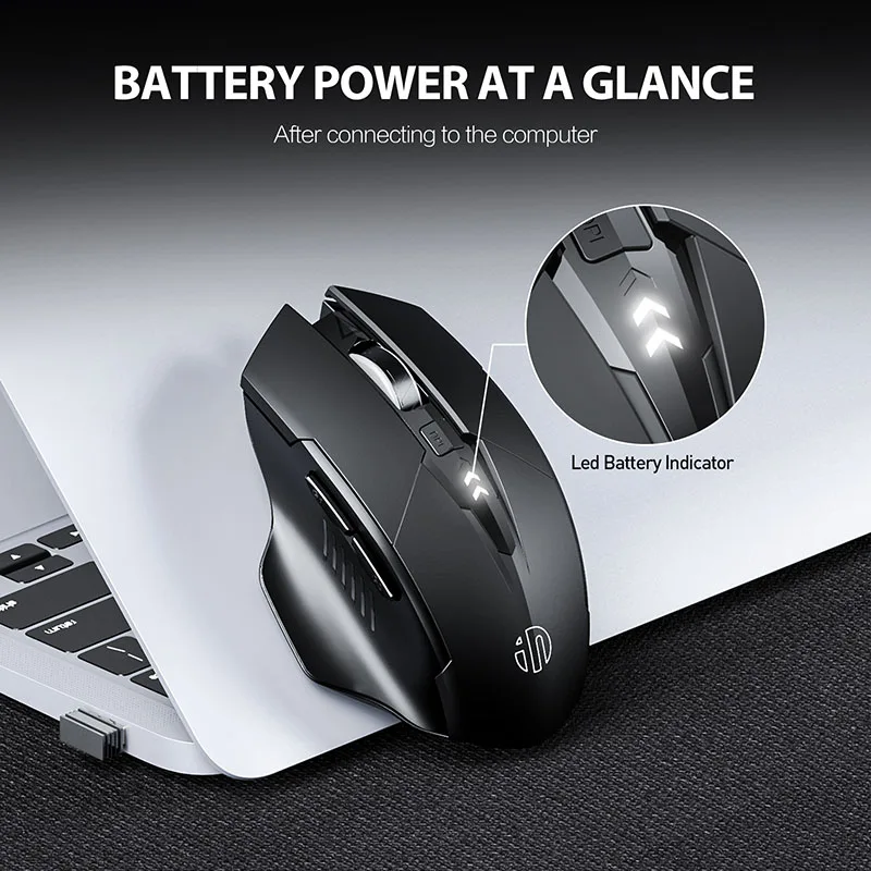 INPHIC F1 2.4G Wireless Mouse 500mAh Ergonomic Rechargeable Power Display Office Home Silent Laptop Desktop Computer Universal