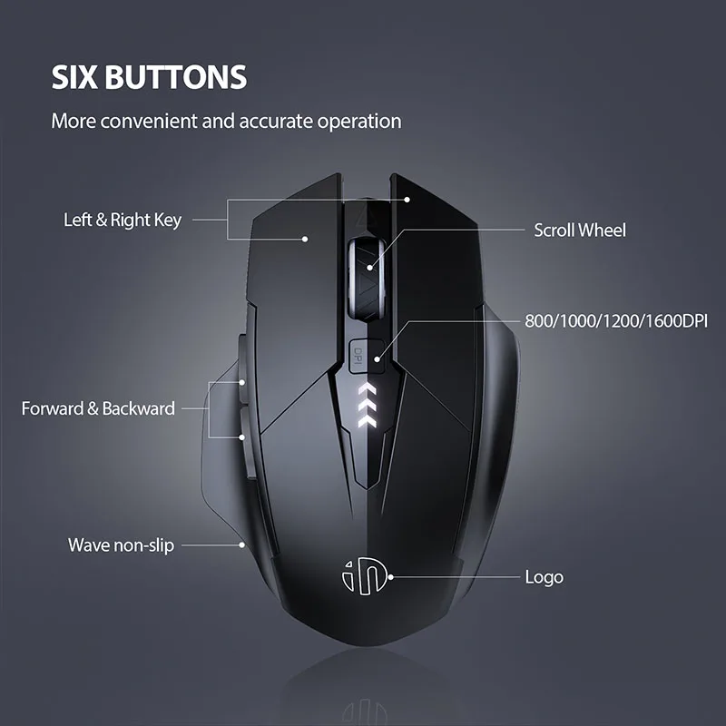 INPHIC F1 2.4G Wireless Mouse 500mAh Ergonomic Rechargeable Power Display Office Home Silent Laptop Desktop Computer Universal