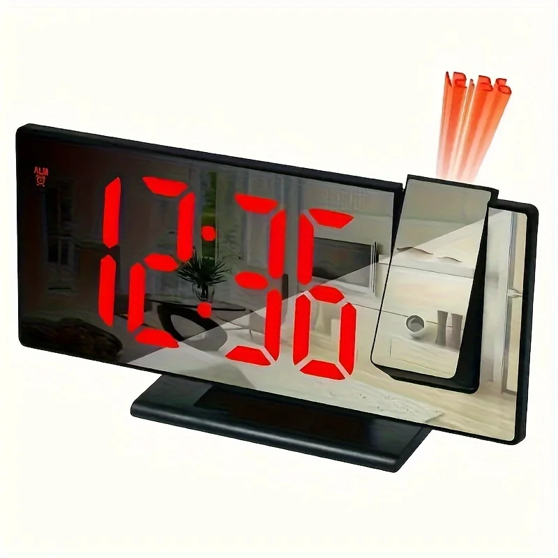 Projection alarm clock  multifunction Intelligent luminous clock Bedroom large screen digital clock 180℃ back and celling projec