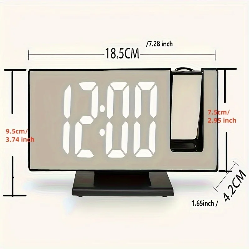 Projection alarm clock  multifunction Intelligent luminous clock Bedroom large screen digital clock 180℃ back and celling projec