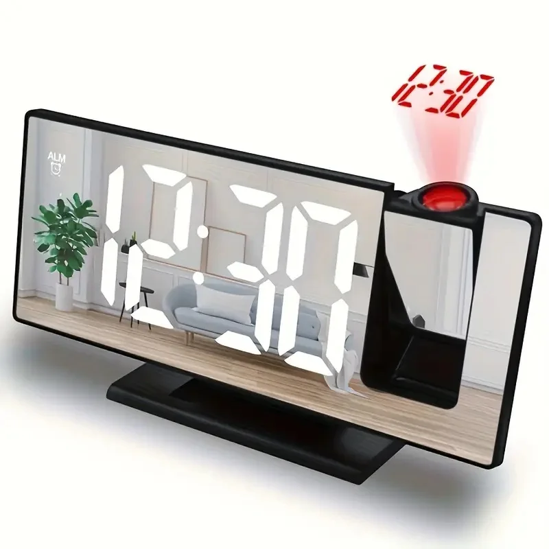 Projection alarm clock  multifunction Intelligent luminous clock Bedroom large screen digital clock 180℃ back and celling projec