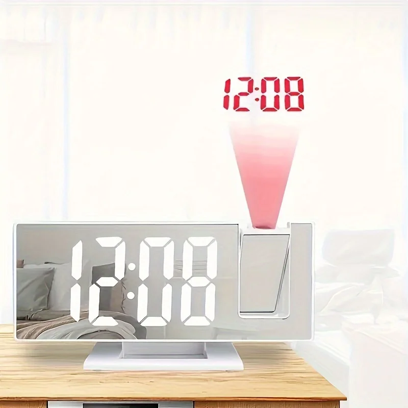 Projection alarm clock  multifunction Intelligent luminous clock Bedroom large screen digital clock 180℃ back and celling projec