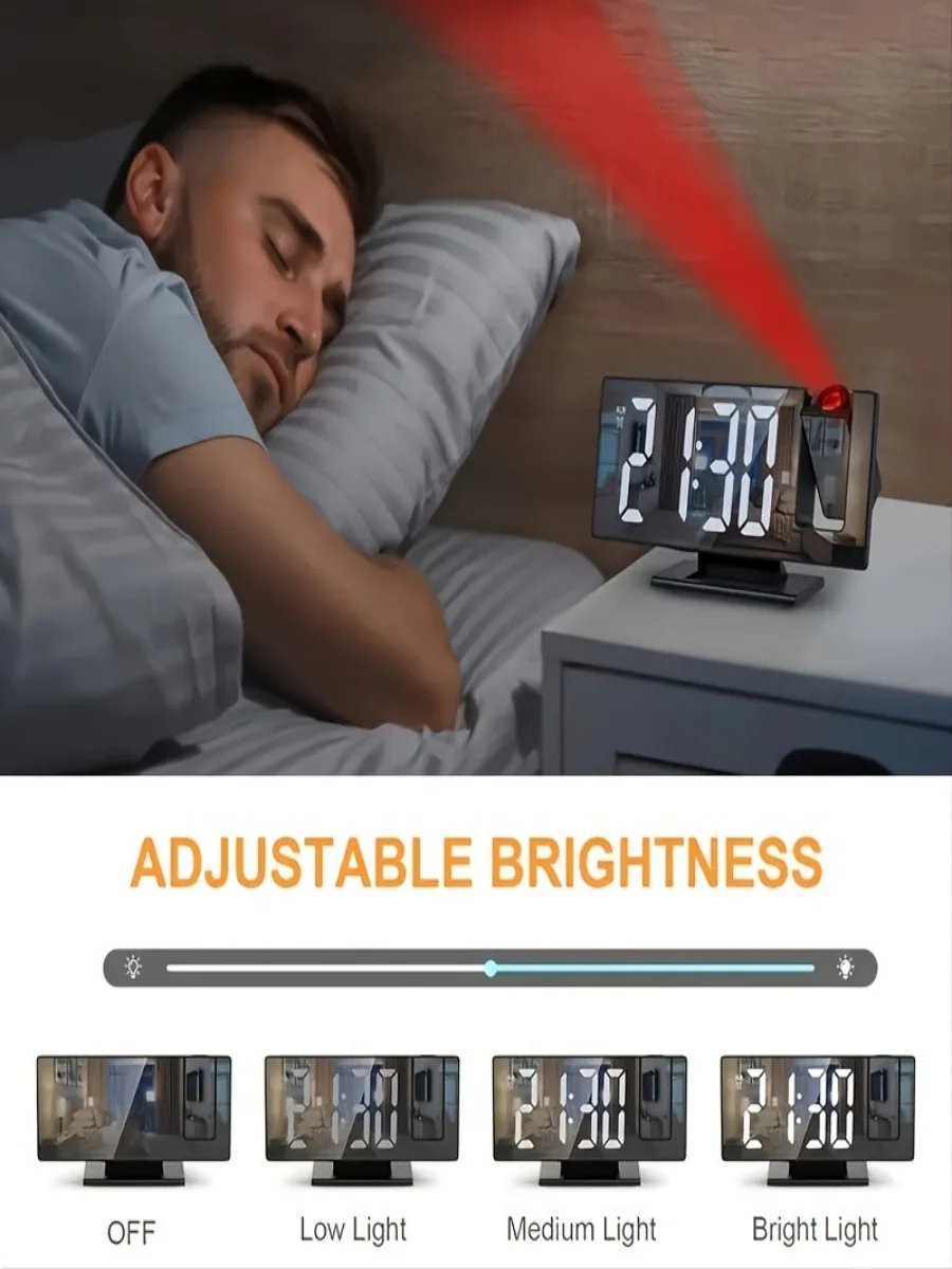 Projection alarm clock  multifunction Intelligent luminous clock Bedroom large screen digital clock 180℃ back and celling projec