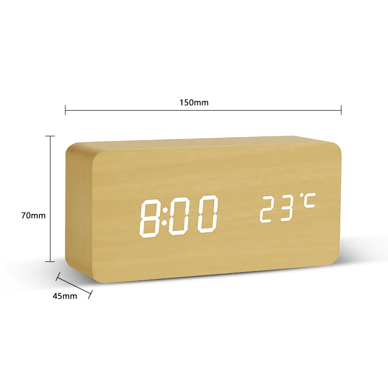 Alarm Clock LED Wooden Watch Table Voice Control Digital Wood Despertador USB/AAA Powered Electronic Desktop Clocks