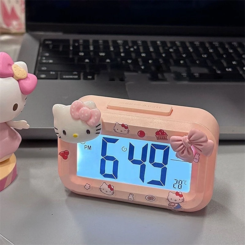 Sanrio Hello Kitty Alarm Cute Kitty Cat Noctilucent Alarms Clocks Cartoon Mini Alarm Clocks Dormitory Desktop Ornament Gifts