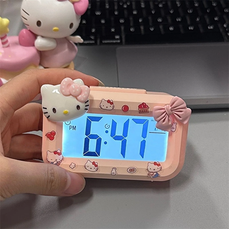 Sanrio Hello Kitty Alarm Cute Kitty Cat Noctilucent Alarms Clocks Cartoon Mini Alarm Clocks Dormitory Desktop Ornament Gifts