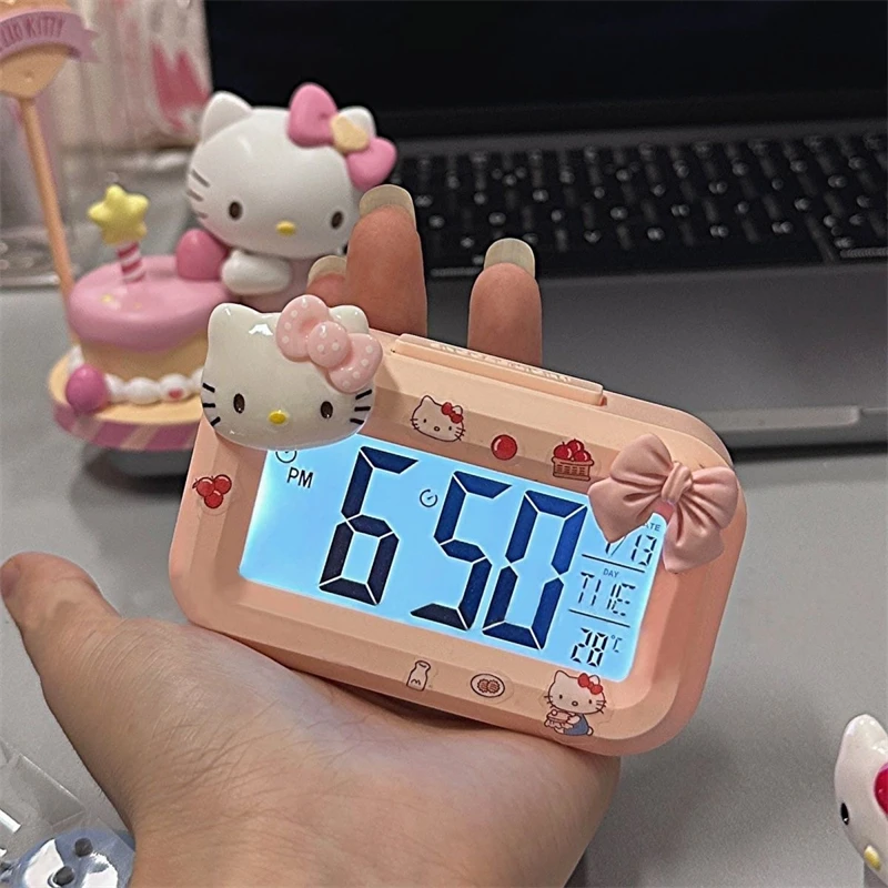 Sanrio Hello Kitty Alarm Cute Kitty Cat Noctilucent Alarms Clocks Cartoon Mini Alarm Clocks Dormitory Desktop Ornament Gifts