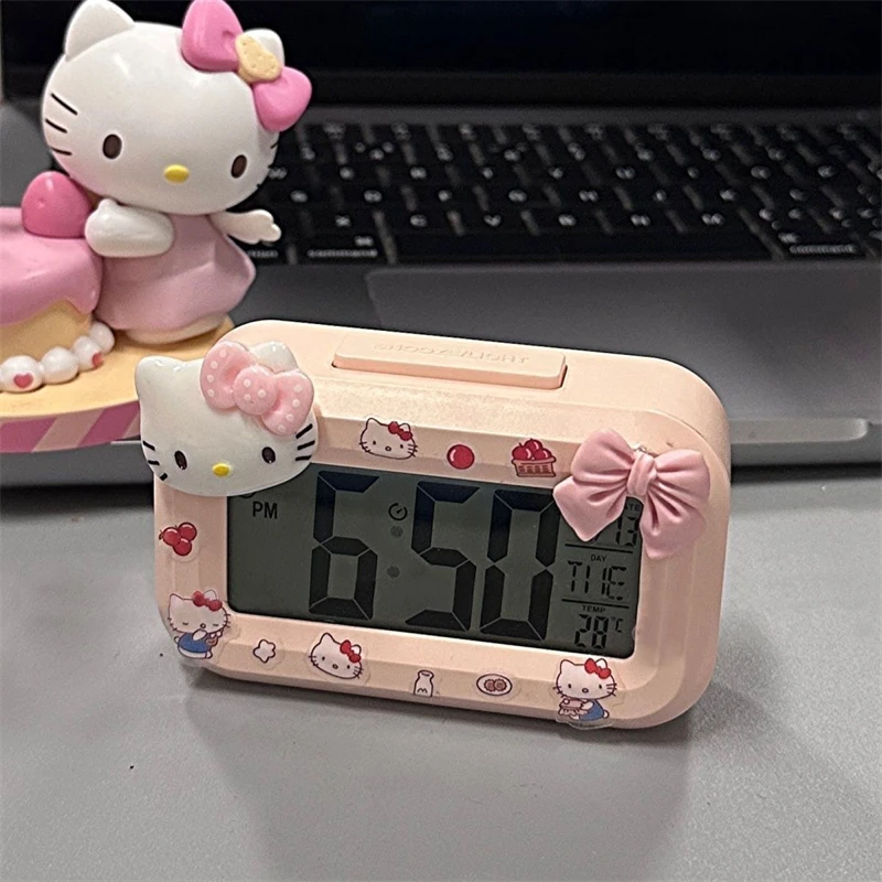 Sanrio Hello Kitty Alarm Cute Kitty Cat Noctilucent Alarms Clocks Cartoon Mini Alarm Clocks Dormitory Desktop Ornament Gifts