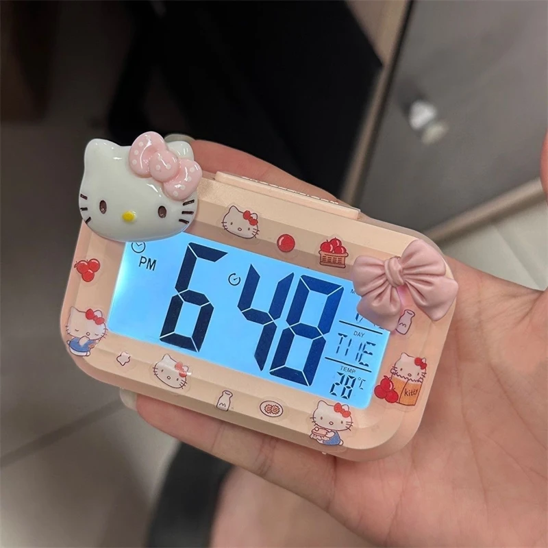 Sanrio Hello Kitty Alarm Cute Kitty Cat Noctilucent Alarms Clocks Cartoon Mini Alarm Clocks Dormitory Desktop Ornament Gifts