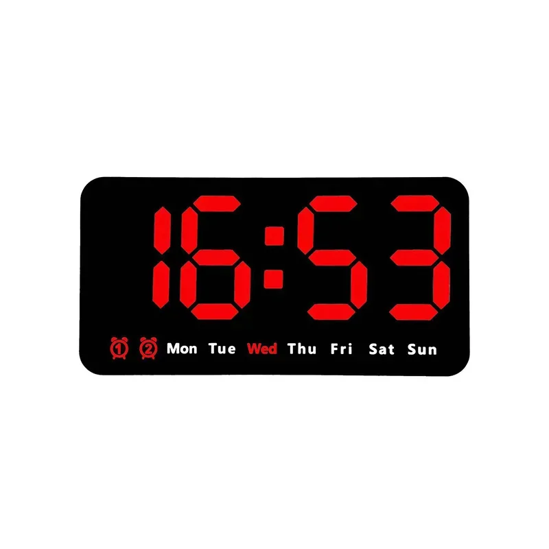 Voice Control Large Digital Wall Clock Temperature Date Week DST Snooze Table Clock 12/24H Dual Alarm Wall-mounted LED Clock